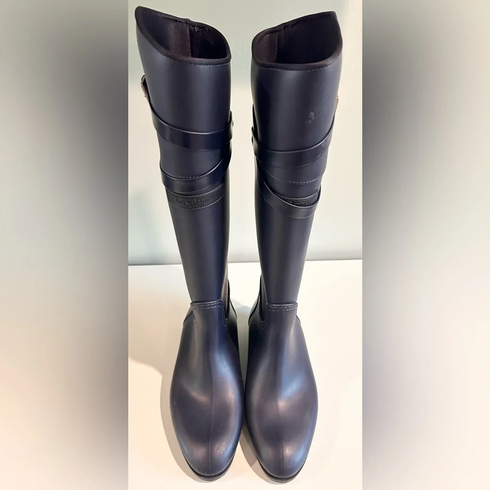 LK Bennett London Tall Riding Rain Boots Navy Equestrian Wellies Sz 6